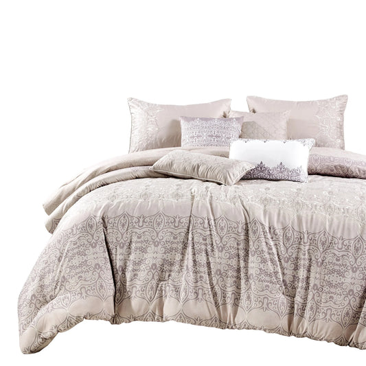 ESCA Jorgina Queen Size Comforter Set (7- Pieces) - Camel/Lilac