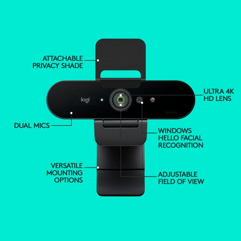 Logitech 960/001390 4k Pro Webcam with Noise-cancelling Mics - Black