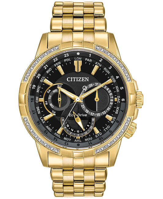 Reloj Citizen Calendrier Eco-Drive Ring de 44 mm para hombre, con pulsera de acero inoxidable, color negro 