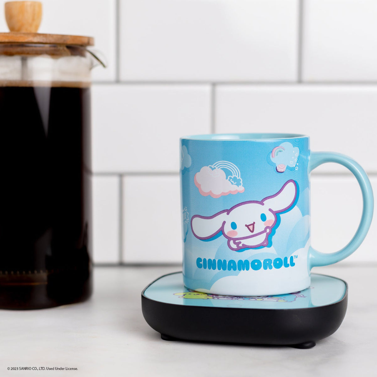 Juego de calentadores de tazas Cinnamoroll de 12 oz de Hello Kitty y sus amigos, azul claro