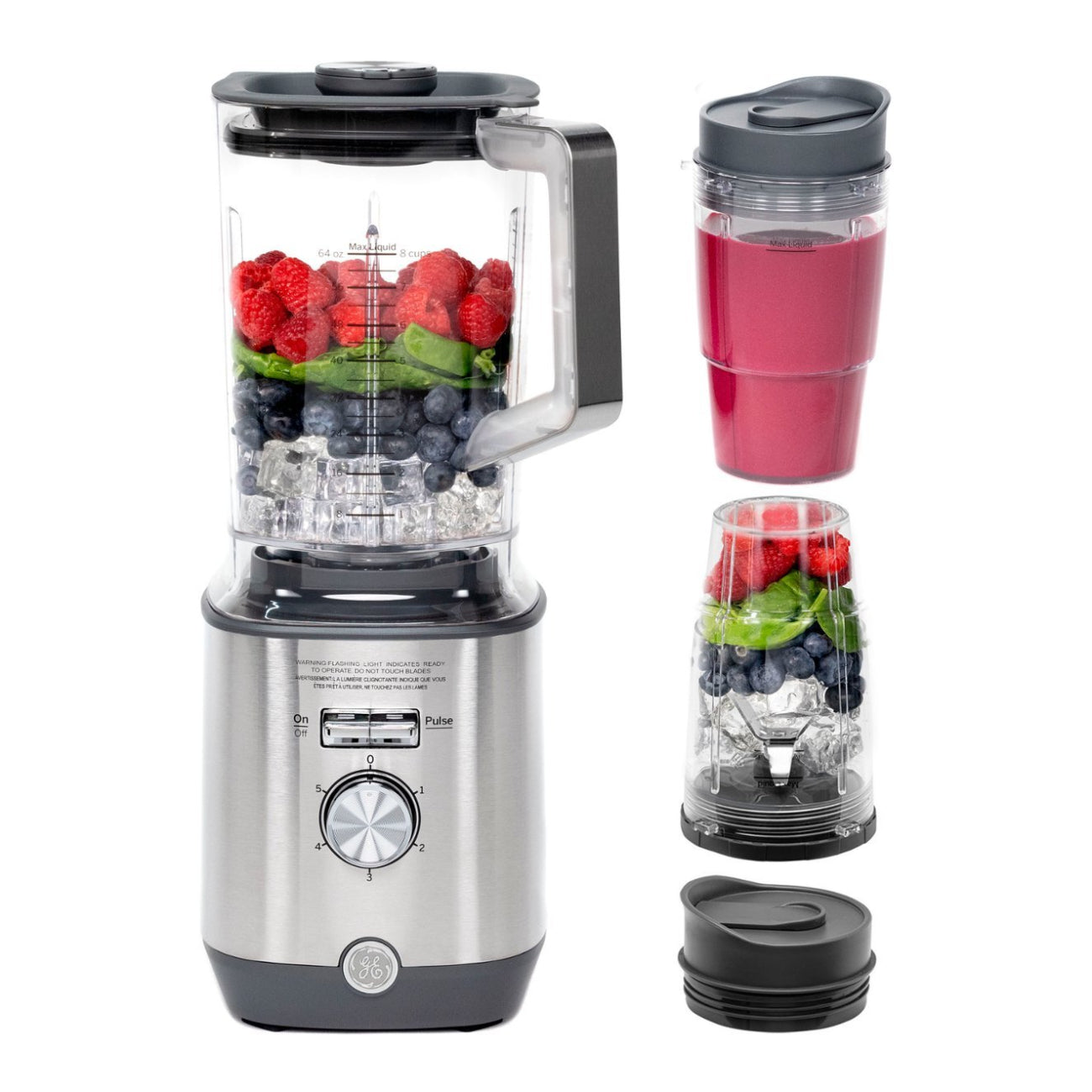 GE G8BCAASSPSS 2 Quart 5-Speed Blender with Personal Blender Cups - Stainless Steel