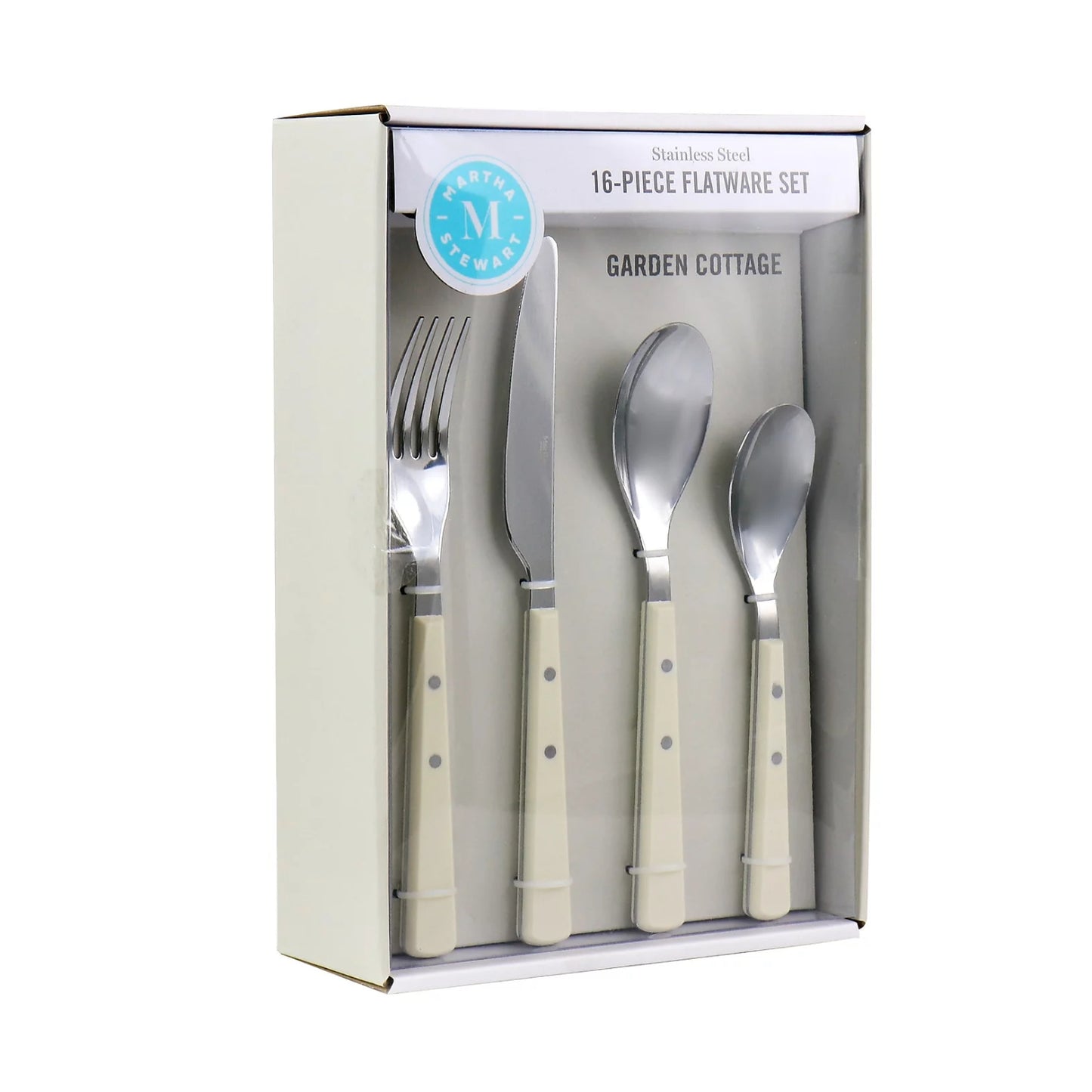 Martha Stewart Garden Cottage Stainless Steel Flatware Set (16-Pieces) - White