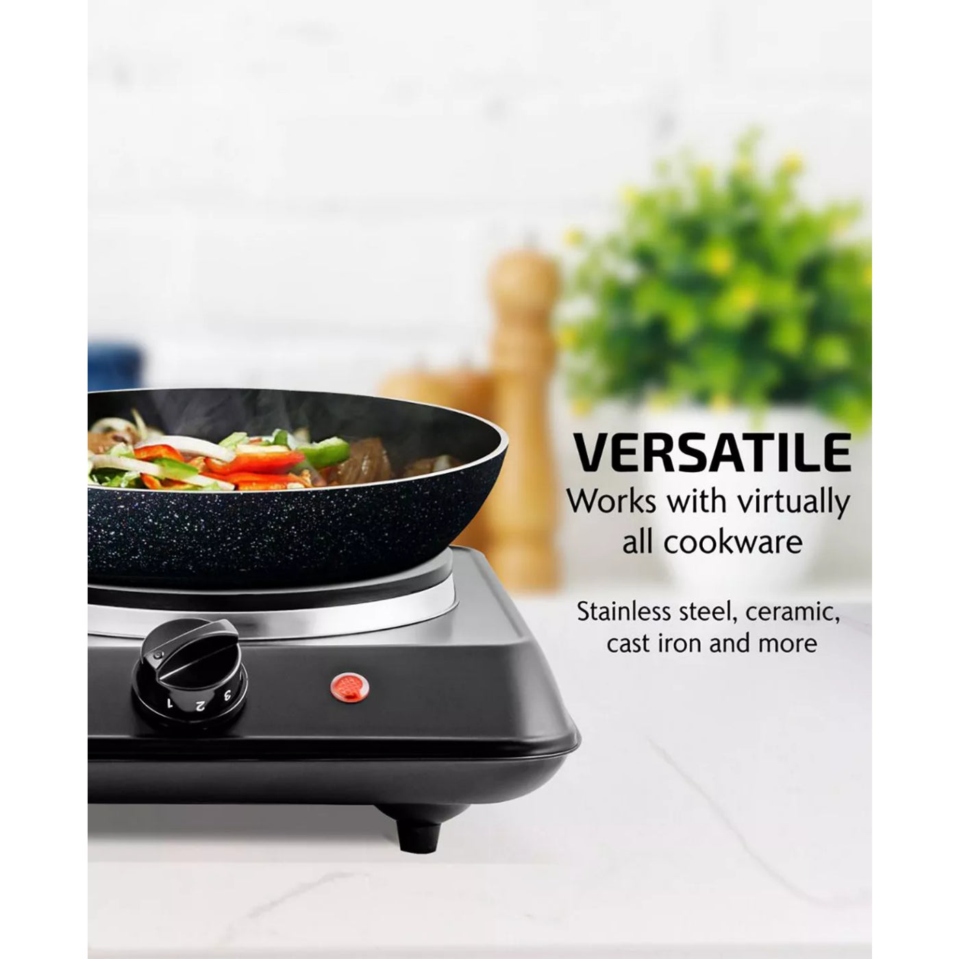 Ovente Electric Double Cast Iron Burner with Temperature Knob - Black