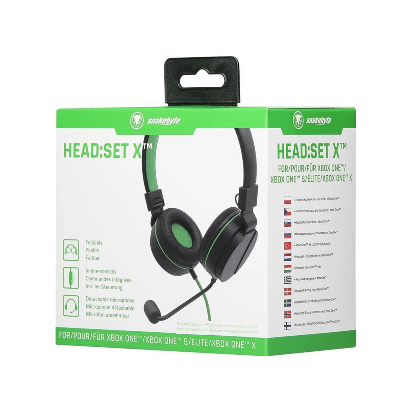 Auriculares estéreo con cable Snakebyte X y micrófono para Xbox One, color verde y negro