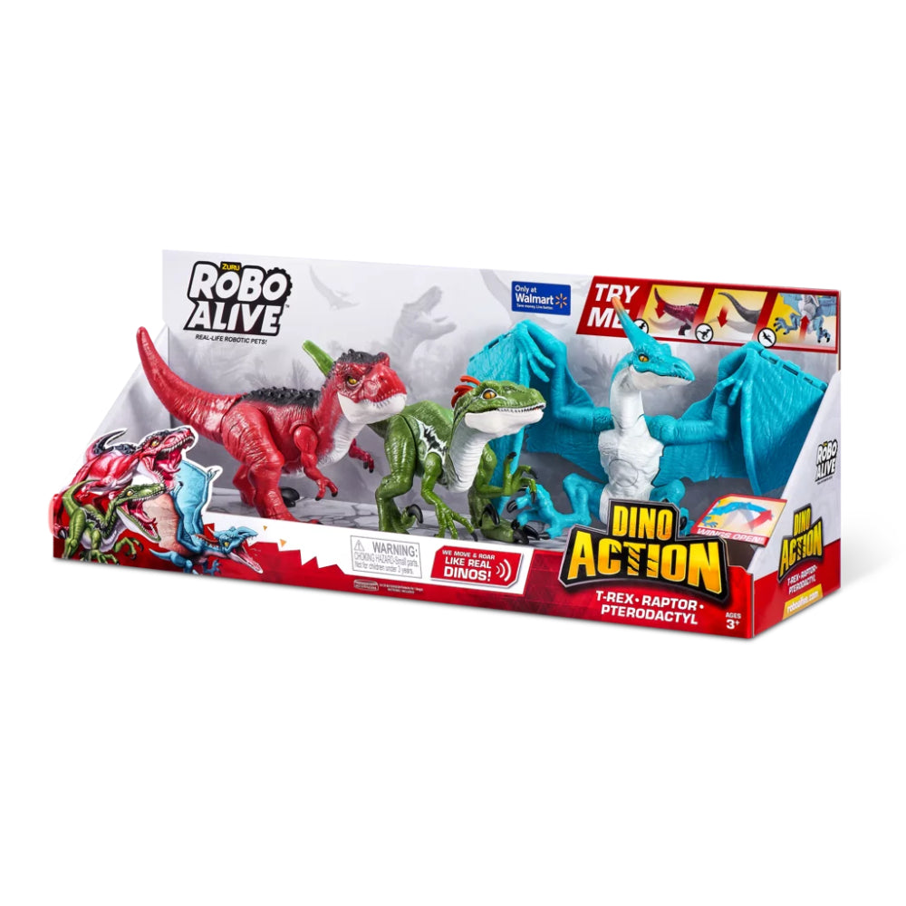 Robo Alive Dino Action 3-Pack Electronic Pets, Red/Blue/Green