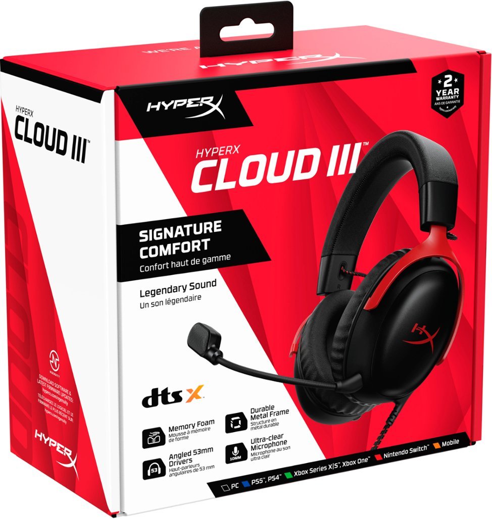 HyperX 727A9AA Cloud III Wired Over-the-Ear Gaming Headset - Black/Red