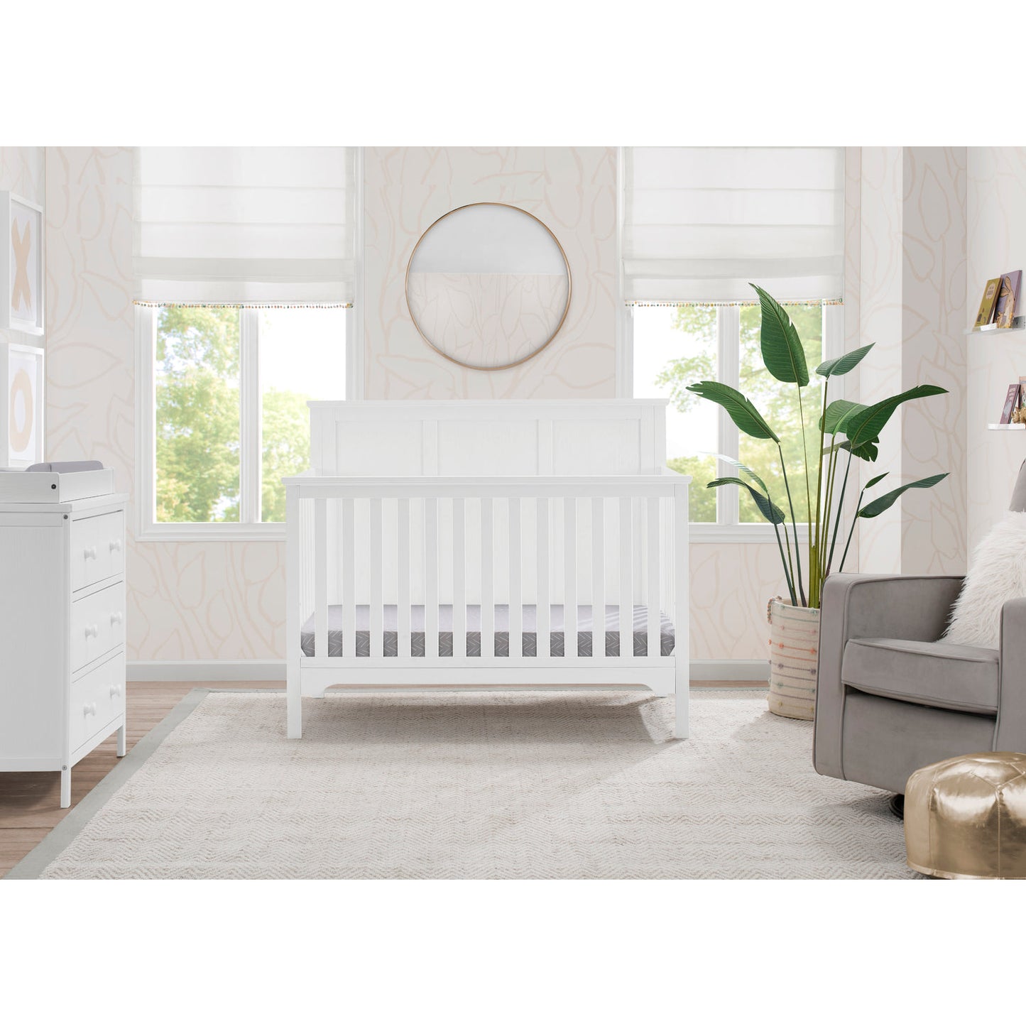 Delta Children Sweet Beginnings Sage Flat Top White 6-in-1 Convertible Wooden Crib