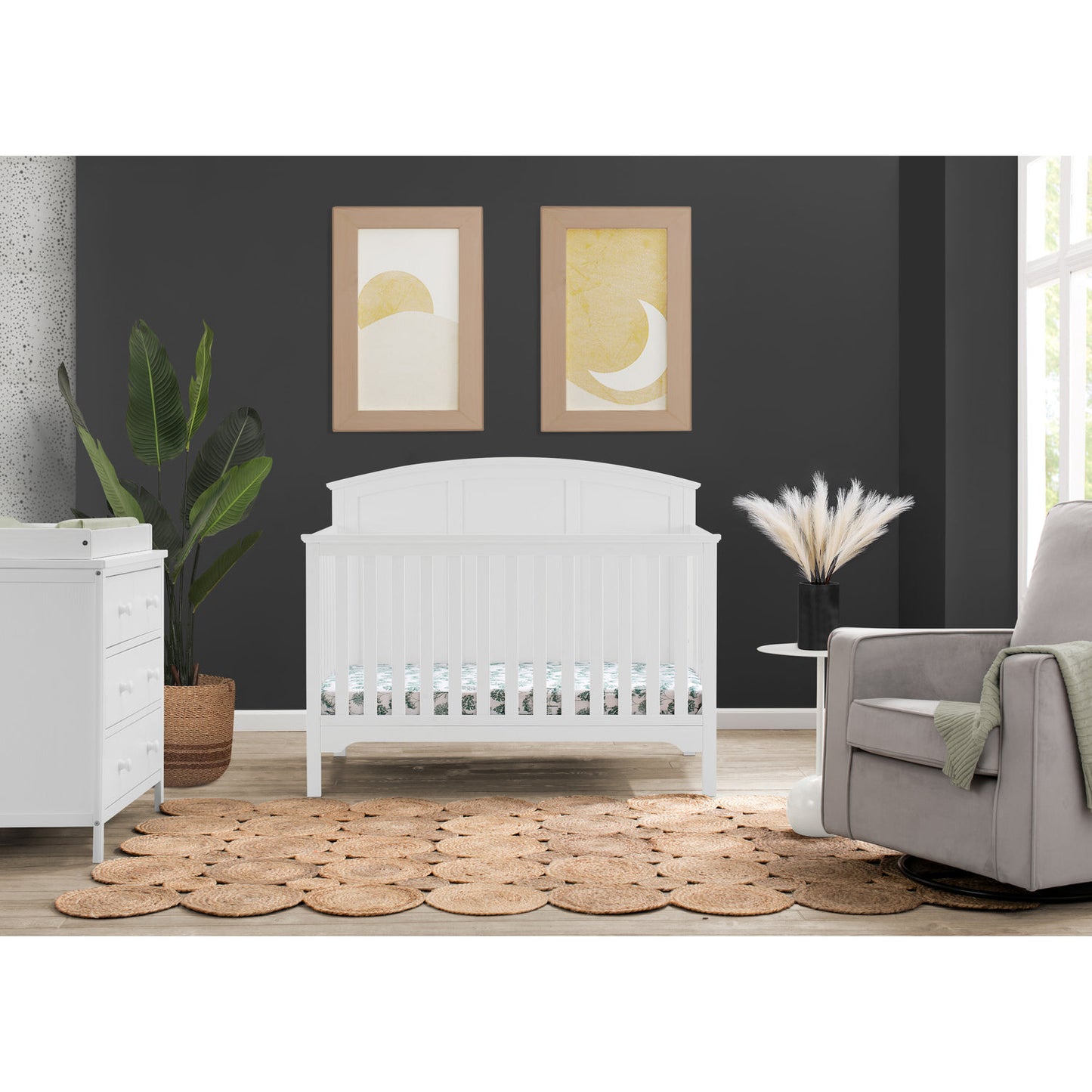 Delta Children Sweet Beginnings Sage Curve Top White 6-in-1 Convertible Wooden Crib