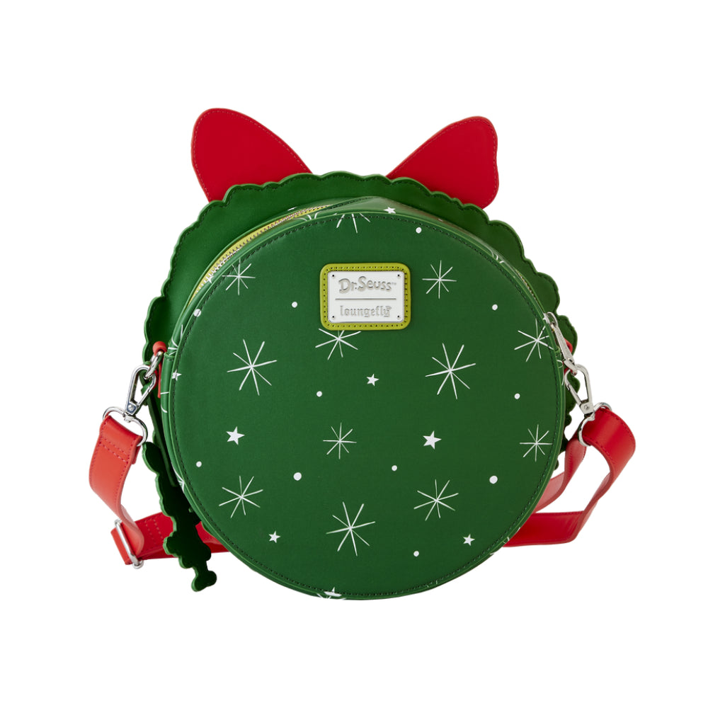 Bolso bandolera con corona de flores de la colección Dr. Seuss' How the Grinch Stole Christmas! de Loungefly