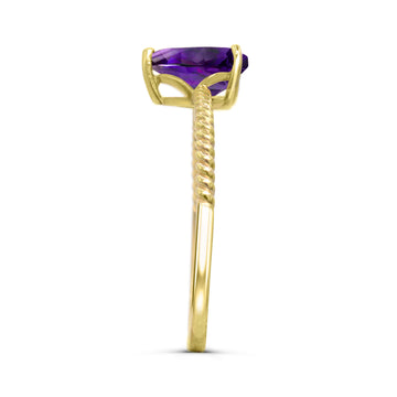 Purple Pear-Shaped Modern Rope Ring in 10K Yellow Gold - Size 7