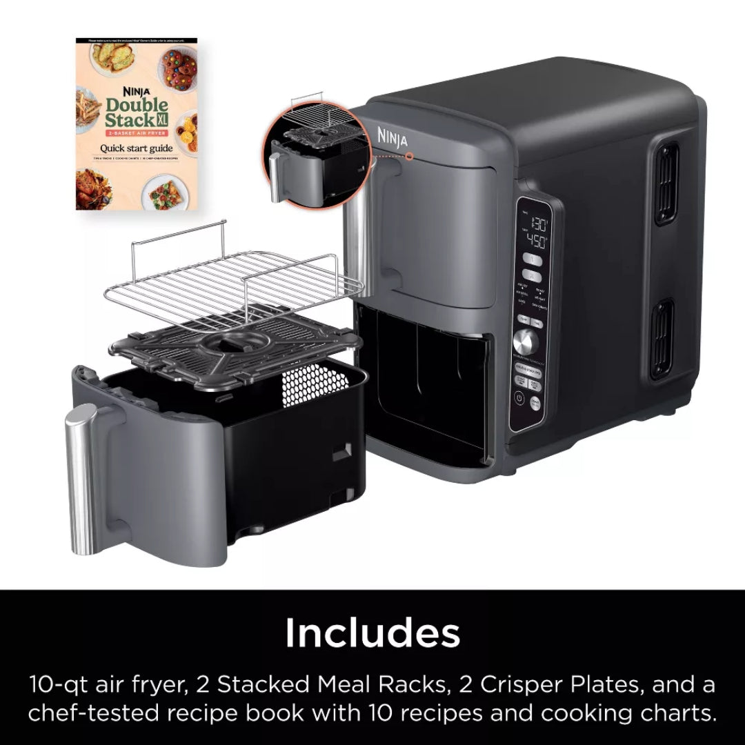 Ninja DoubleStack XL 10qt, 6-in-1, 2-Basket Air Fryer, Space Saving Design SL401