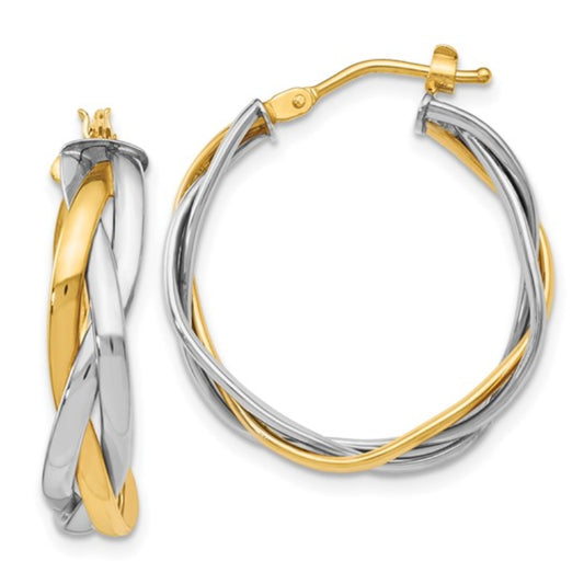 14K Leslie's Women's 3.75mm Braided Hoop Earrings in Rhodium Plating-over 14K Yellow Gold