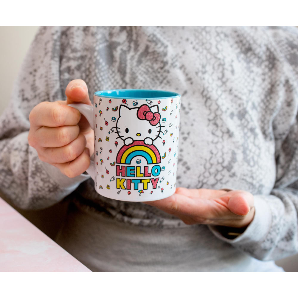 Sanrio Hello Kitty Rainbow Glitter 14 oz Ceramic Mug - Multicolor