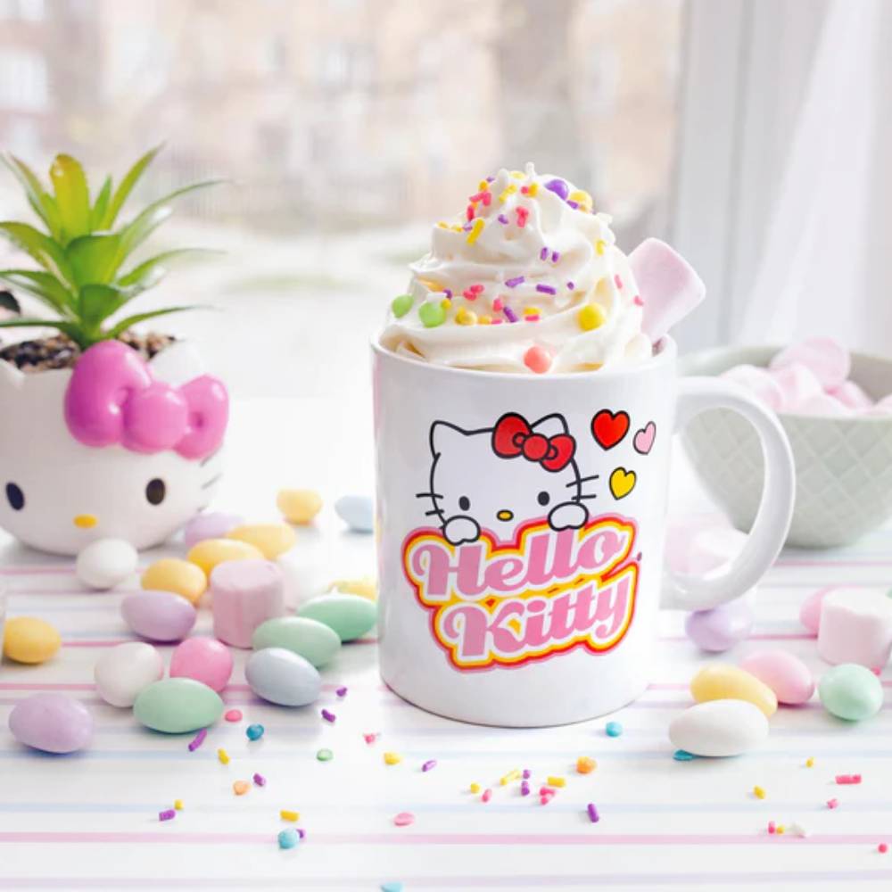 Sanrio Hello Kitty 12 oz Peek-A-Boo Hearts Ceramic Mug - White