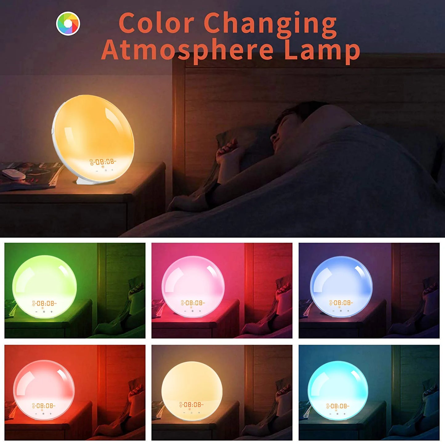 Sunrise Alarm Clock, Wake-Up Light Clock, Sunrise/Sunset Analog Digital Clock, Snooze Function, Night Light, Fm Radio Desk Clock