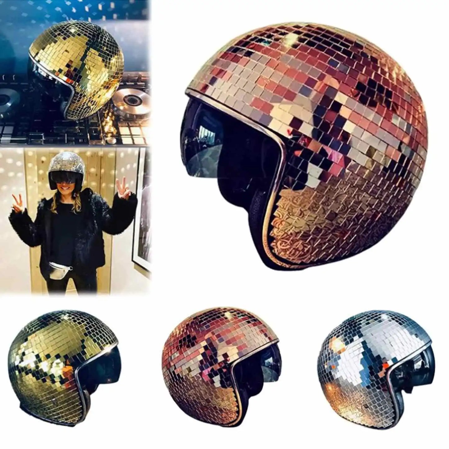 Classic Disco Ball Helmet Reflective Glitter Hat for Costume Parties and Events