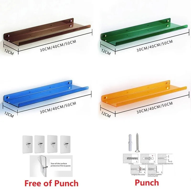 Colorful Acrylic Floating Shelf Invisible Storage Rack for Bathroom Kitchen Living Room