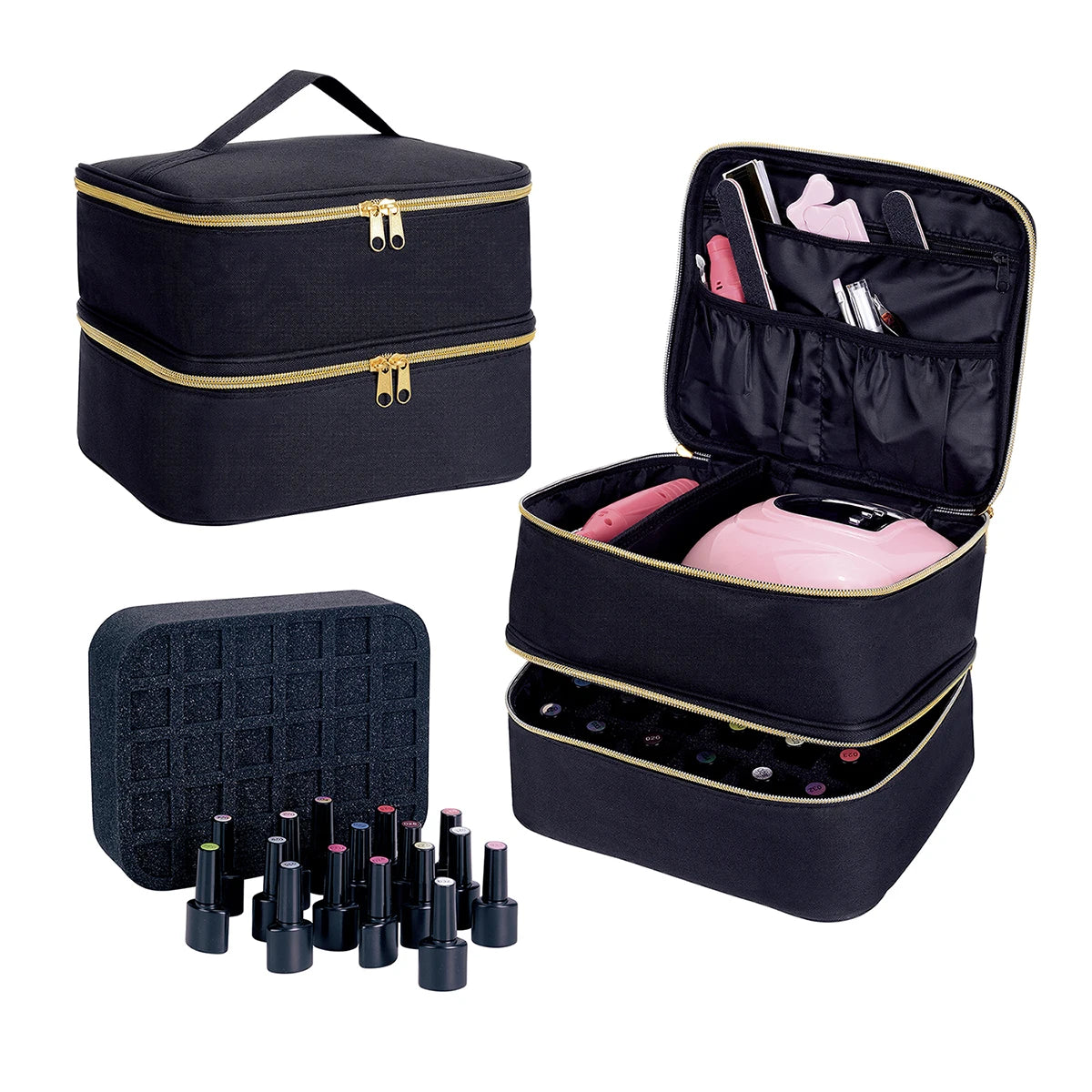 Handheld Double Layer Nail Polish Organizer Tote Bag for Women and Girls - Versatile Cosmetic Case for Nail Art and Essential Oils