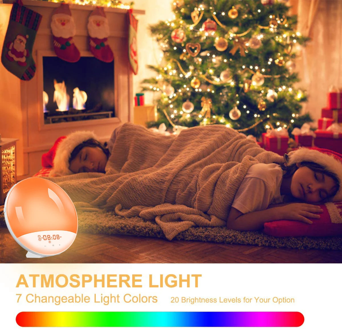 Sunrise Alarm Clock, Wake-Up Light Clock, Sunrise/Sunset Analog Digital Clock, Snooze Function, Night Light, Fm Radio Desk Clock