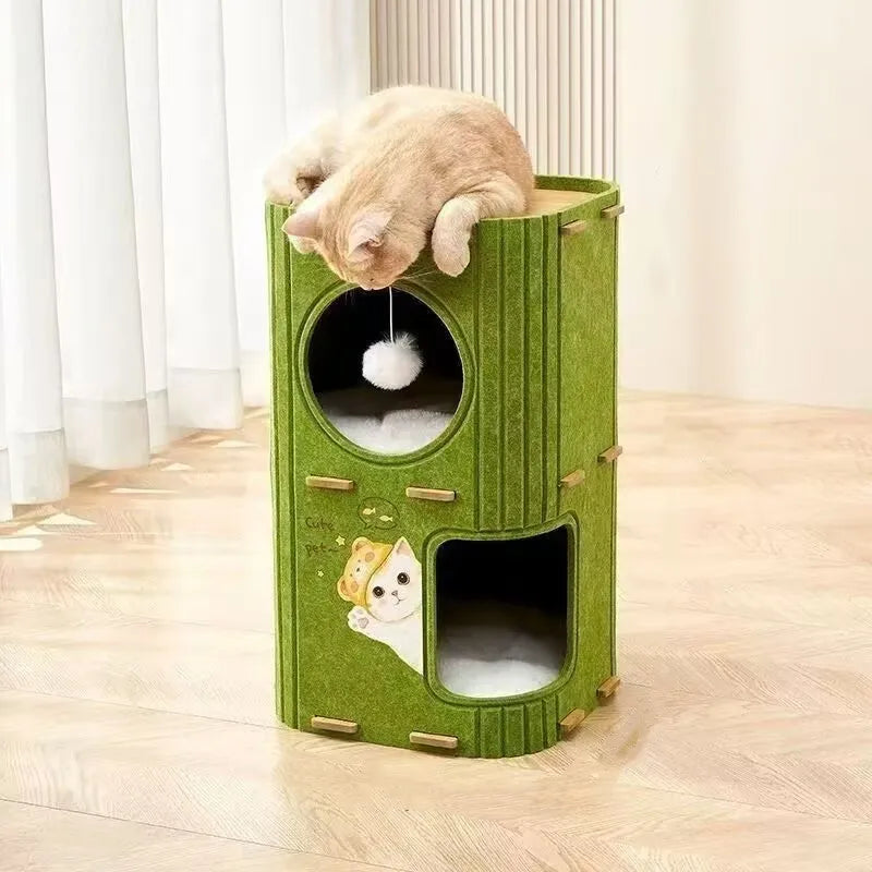 Felt Cat House Felt Sleeping Place Portable Play Hideout Cat Climbing Tree Tower Three layers Cat Cave Felt Cat Scratcher Posts