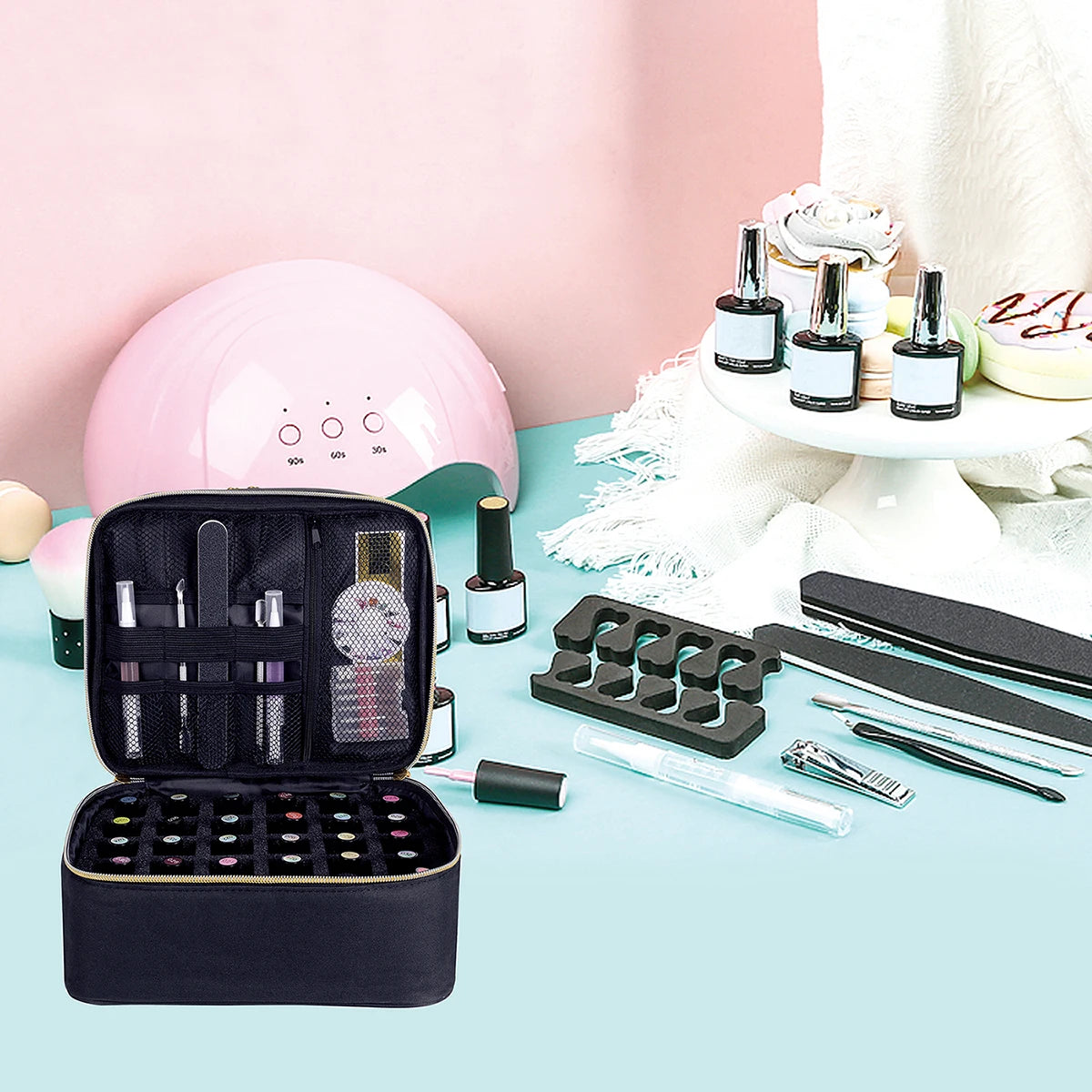 Handheld Double Layer Nail Polish Organizer Tote Bag for Women and Girls - Versatile Cosmetic Case for Nail Art and Essential Oils