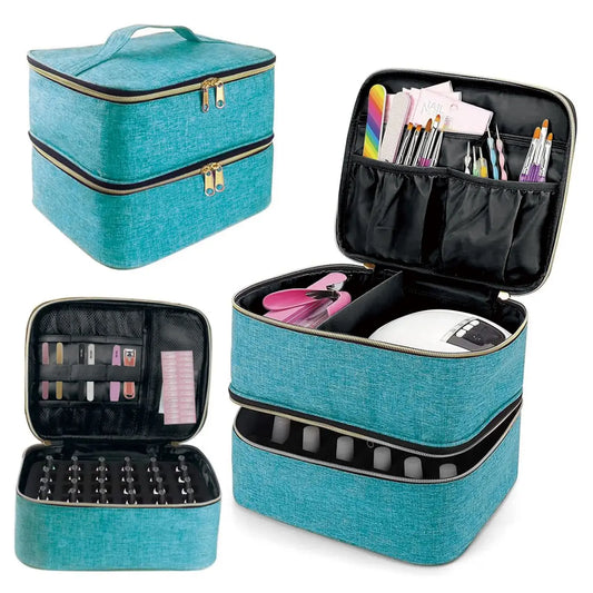 Handheld Double Layer Nail Polish Organizer Tote Bag for Women and Girls - Versatile Cosmetic Case for Nail Art and Essential Oils