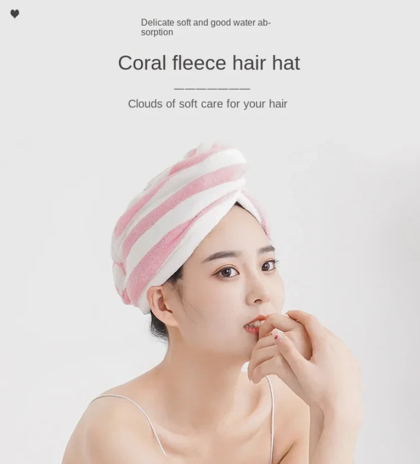 Microfiber Hair Towel Wrap Thickened Coral Velvet Cap Quick Drying