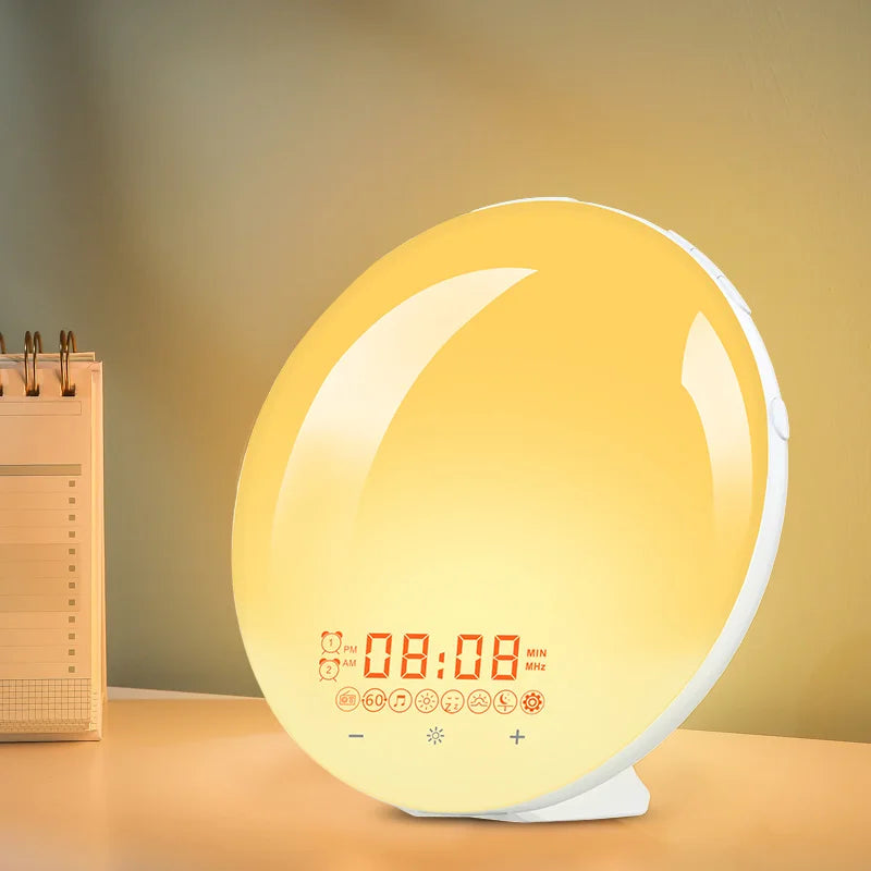 Sunrise Alarm Clock, Wake-Up Light Clock, Sunrise/Sunset Analog Digital Clock, Snooze Function, Night Light, Fm Radio Desk Clock