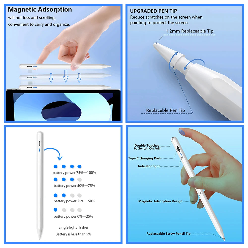 Lápiz óptico para iPad de Apple con pantalla de rechazo de palma y potencia para iPad Accesorios para lápiz 2022 2021 2020 2019 2018 Pro Air Mini Stylus