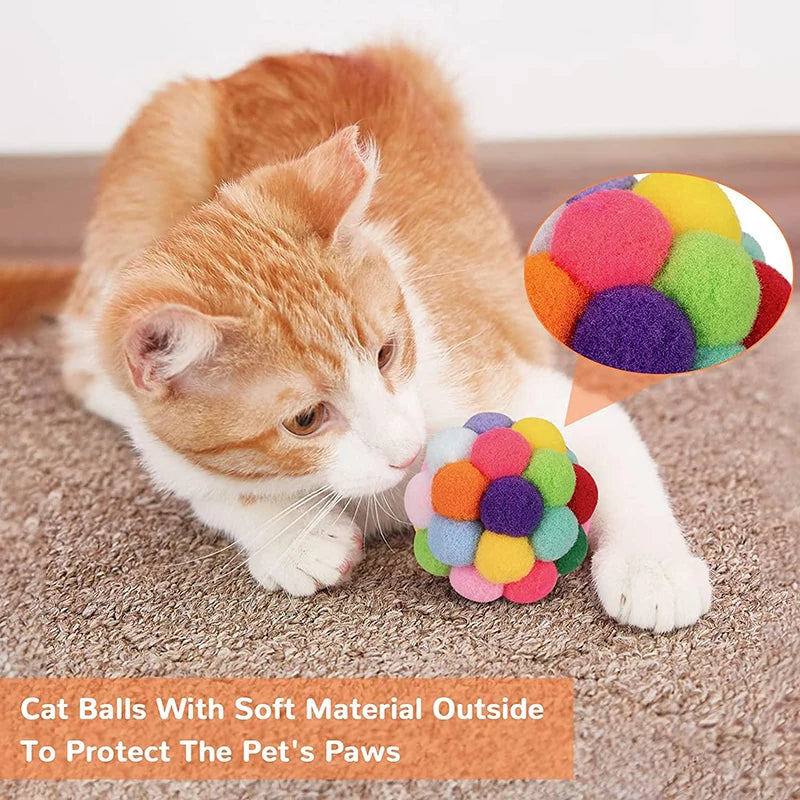 1/3 PCS Cat Toys Colorful Plush Ball Toys Comes with Bells Pet Interactive Toys Suitable for Kittens to Play with