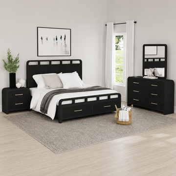 Melbourine Queen Size (4-Piece) Bedroom Set by Elements - Black