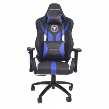Bundle: Black Widow Gaming Chair with Back Support Pillow - Blue + Sony DualSense Wireless Controller for PlayStation 5 - White + Bionik Power Stand for PlayStation 5 - White