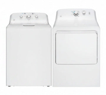 Bundle: GE GTW325ASWWW 4.0 cu. ft. Top Load Washer + GE GTX33GASKWW 6.2 cu. ft. Front Load Gas Dryer - White