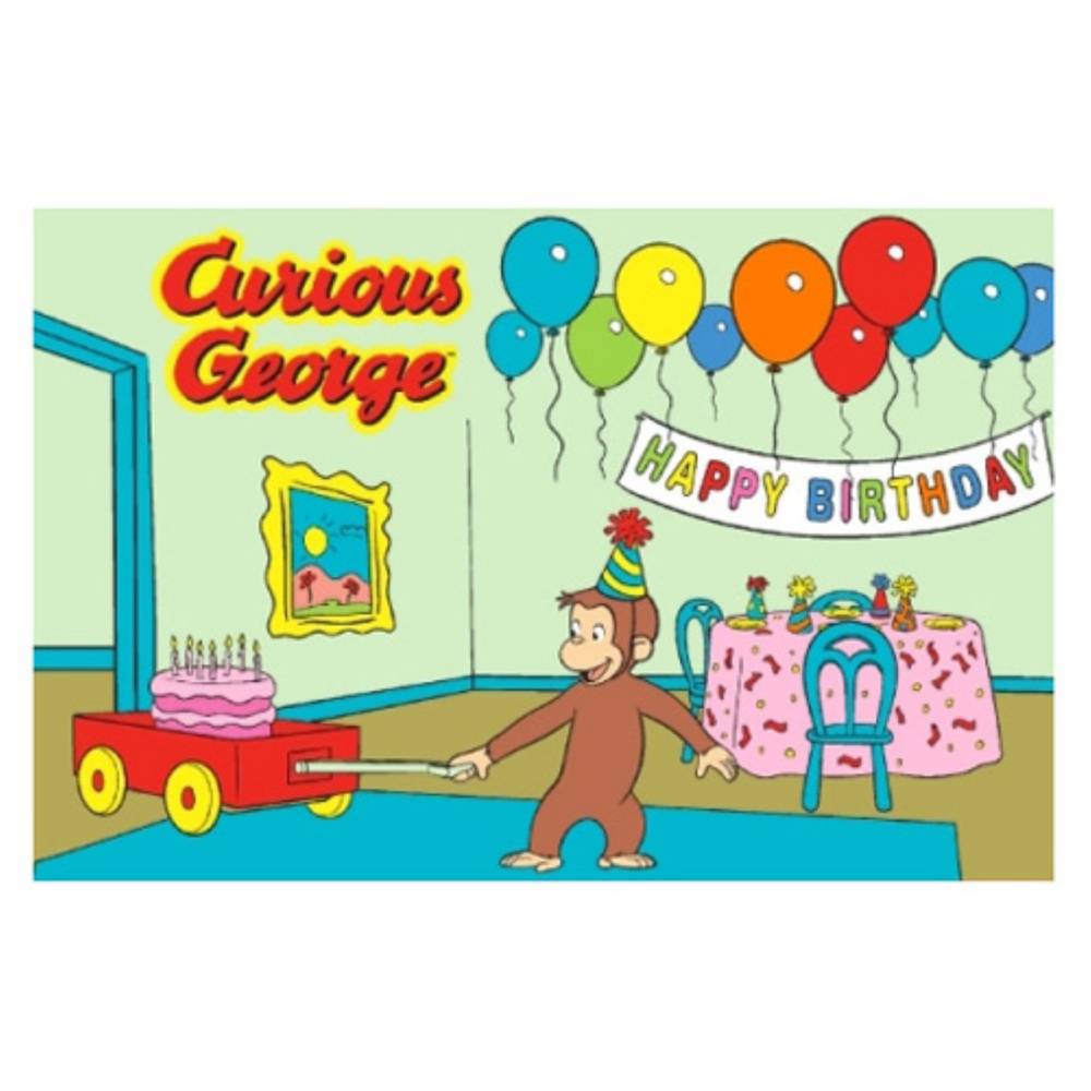 L.A Rugs 4'3" x 6'6" Curious George Birthday Rectangular Area Rug - Green