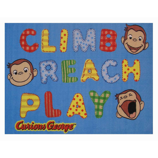 L.A Rugs 4'3" x 6'6" Curious George Climb Reach Rectangular Area Rug - Blue