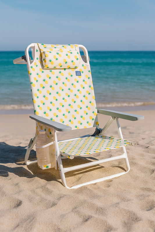 Bliss Hammocks Folding Beach Chair with Towel Rack and Side Pocket - Pineapple