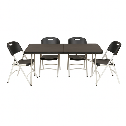 Juego de mesa plegable rectangular con 4 sillas color negro