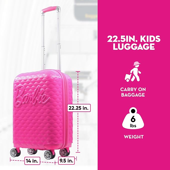 Ful Matel Barbie 22.5" 3D Quilted Carry-On Luggage - Pink