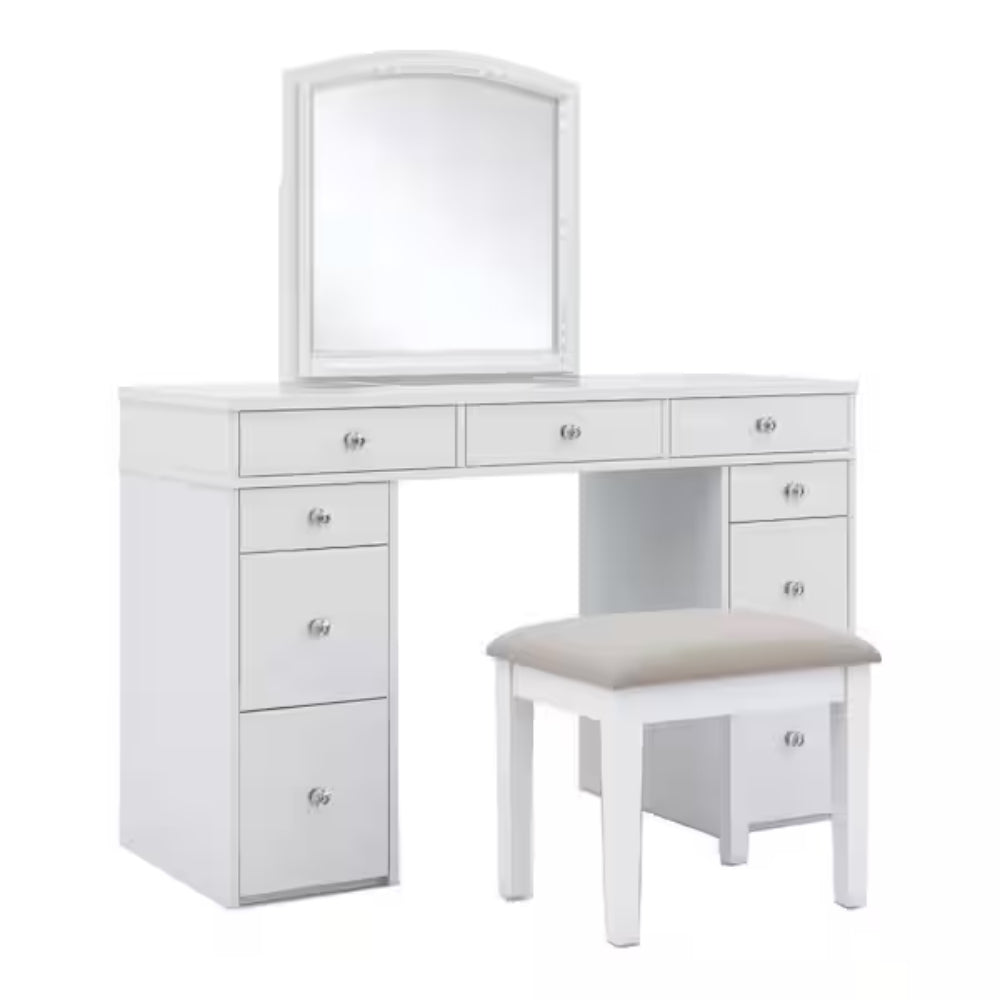 Louise Vanity Set with Stool by Furniture of America - White
