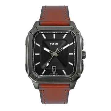 Reloj Fossil Inscription para hombre, correa de cuero con tres manecillas, 42 mm, esfera negra 