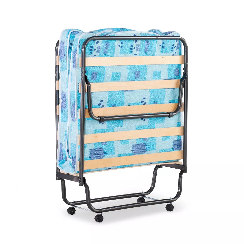 4" Twin Mattress Metal Frame Roma Rollaway Folding Guest Bed by Linon