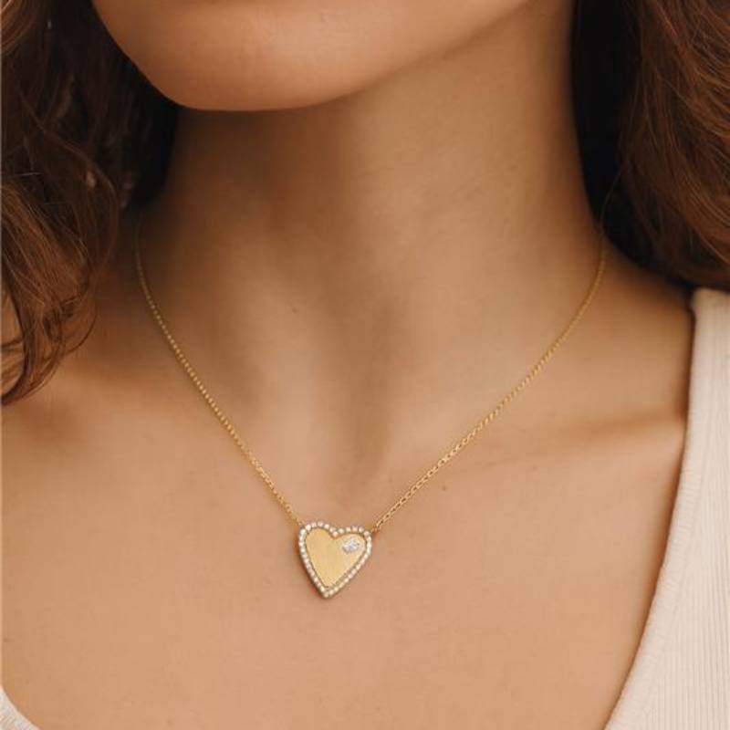 Shy Creation Kate 0.16 ct. Diamond Heart Matte Necklace in 14K Yellow Gold
