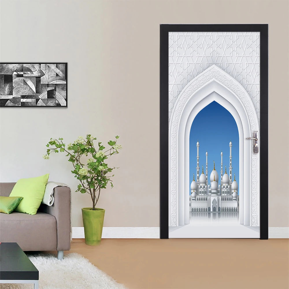 2pcs/Set Muslim Styles Door Art Mural Sticker Peel & Stick PVC Home Decor