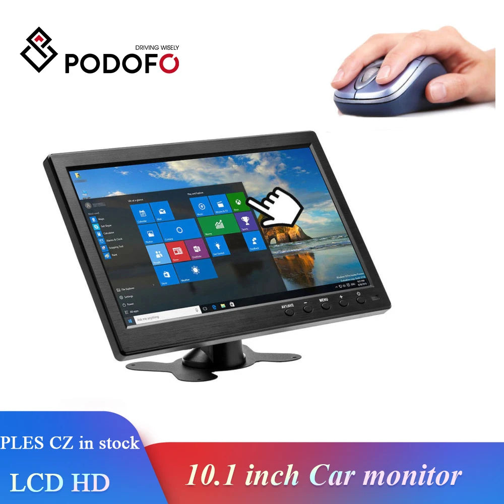 Podofo 10.1" LCD HD Digital Screen HDMI Car Monitor USB AV 2 Channel Video Input Security Monitor With Speaker for truck