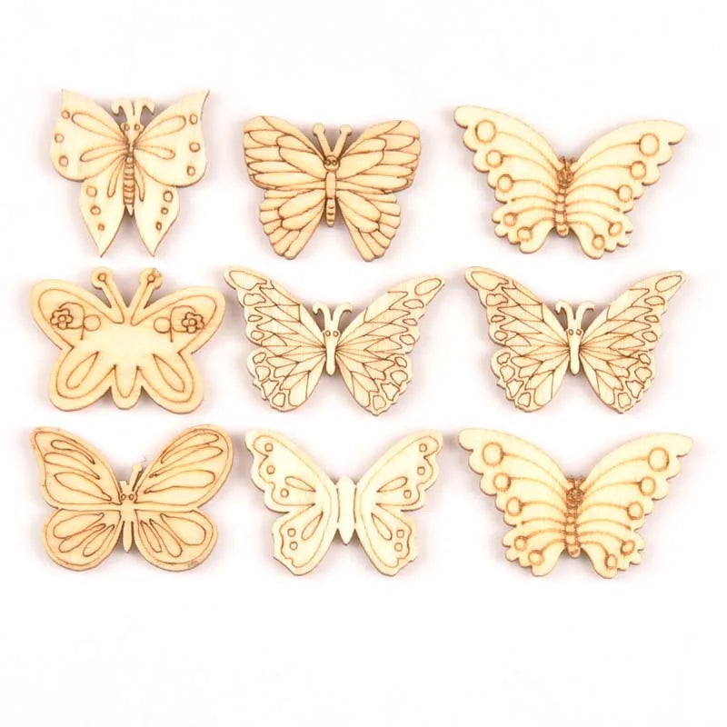 Mixed Leaf Animal Butterfly Chips Wooden Cutouts Craft Embellishments mt2520