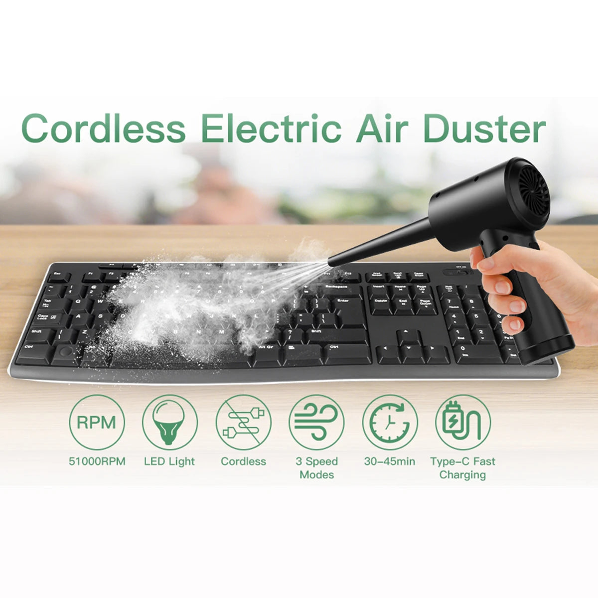 Cordless Electric Air Duster 51000RPM Wireless Compressed Air Blower for Cleaning Electronics and Home Surfaces
