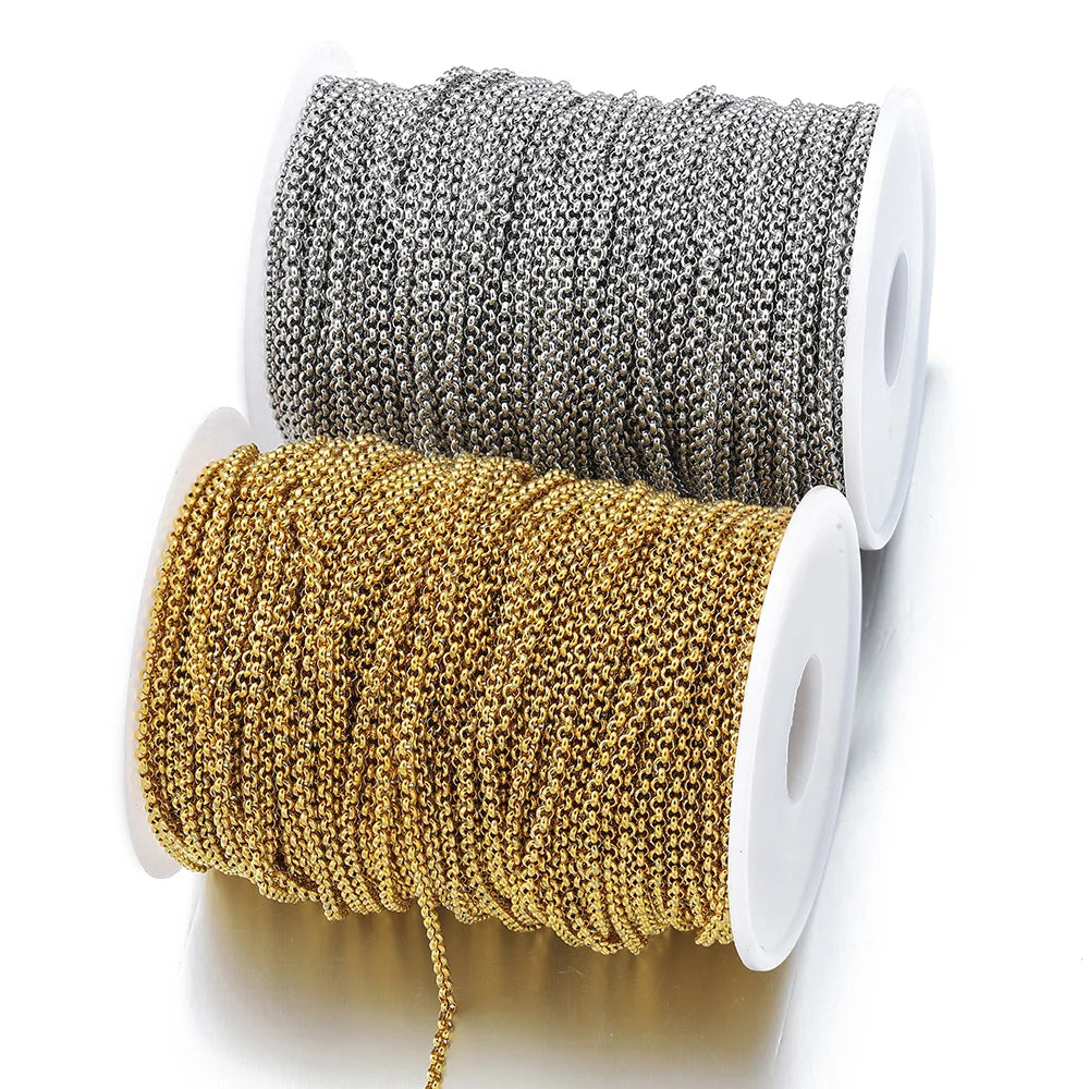 1Meter Stainless Steel Chains 2.5/3/4mm Gold Round O Shape Necklace Bracelet DIY Jewelry Making