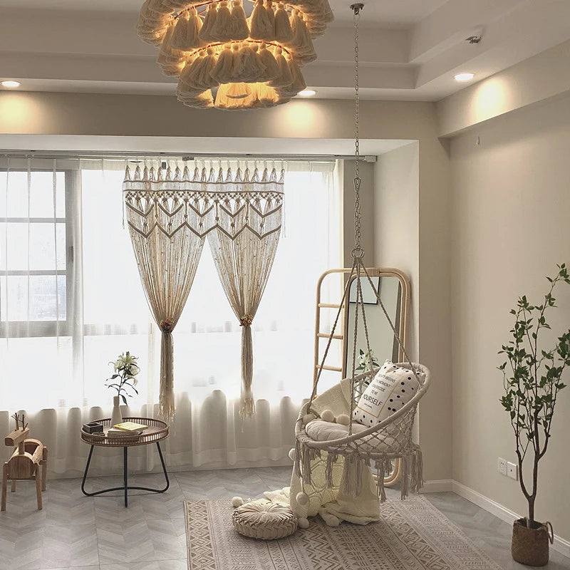 Hand-Woven Macrame Cotton Door Curtain Tapestry Boho Art