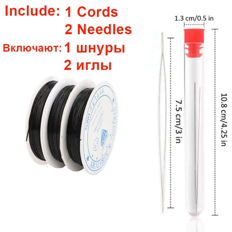 Plastic Crystal DIY Beading Stretch Cords With Needles And Scissors