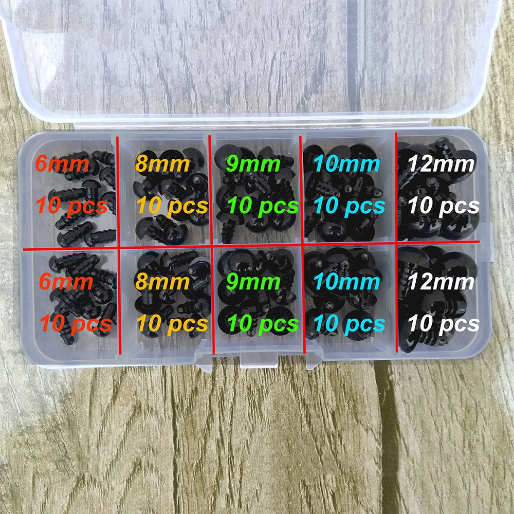 100pcs 8/10/12/14mm Plastic Safety Eyes for DIY Doll Toys